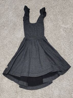 Girls Dark Gray Ruffle-Shoulder Pinafore Dress